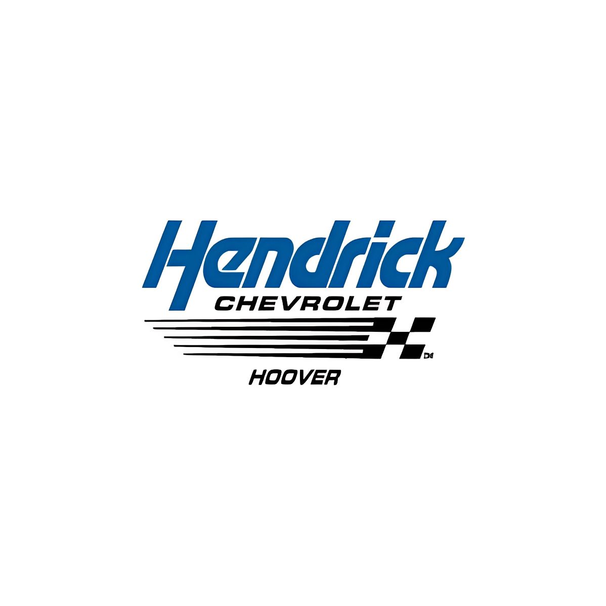 Hendrick Chevrolet Hoover logo with stylized blue text and checkered flag.